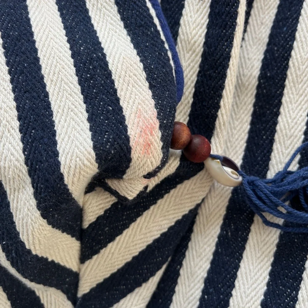 JADEtribe Valerie Rope Beach Bag OS Navy White Stripes Boho Nautical Resort Chic
